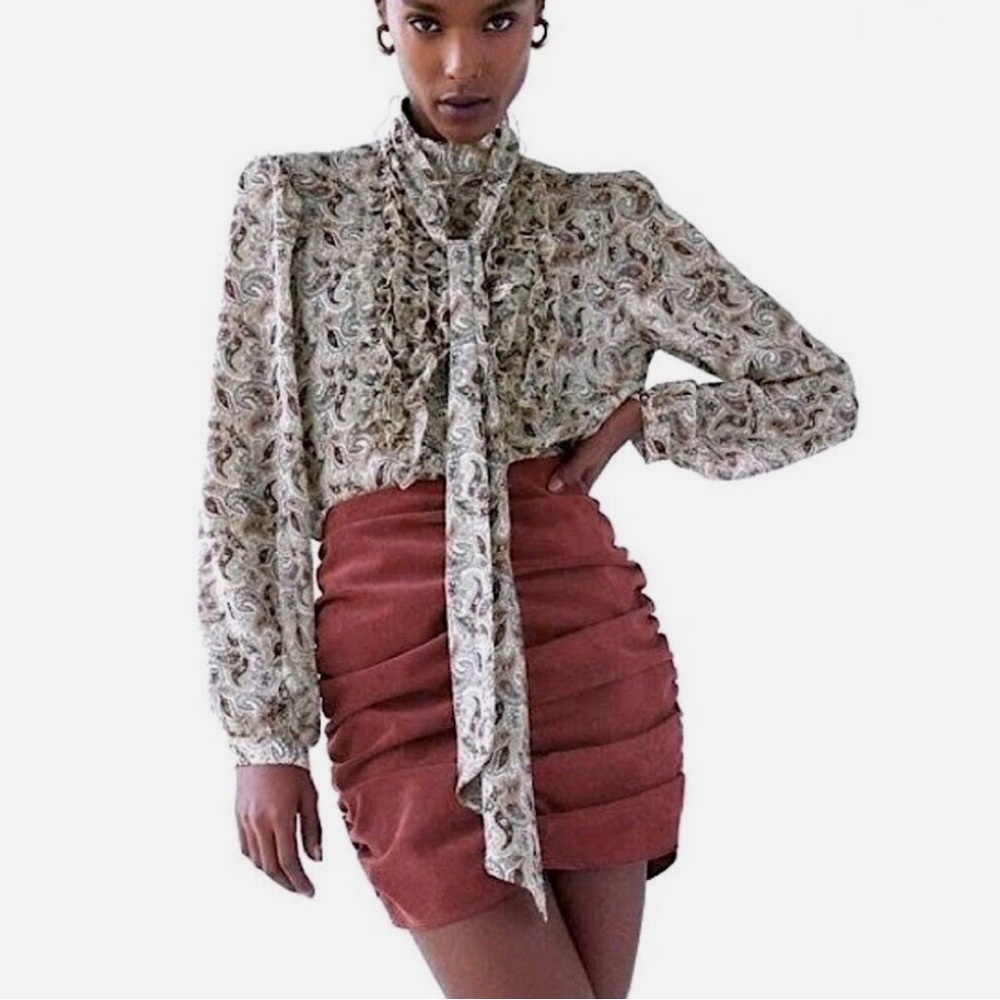 Zara Mauve Pink Corduroy Ruched Mini Skirt